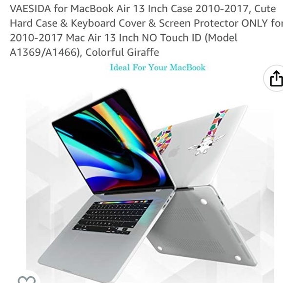 Hard shell case for Mac Air 13 colorful giraffe design - Picture 4 of 11
